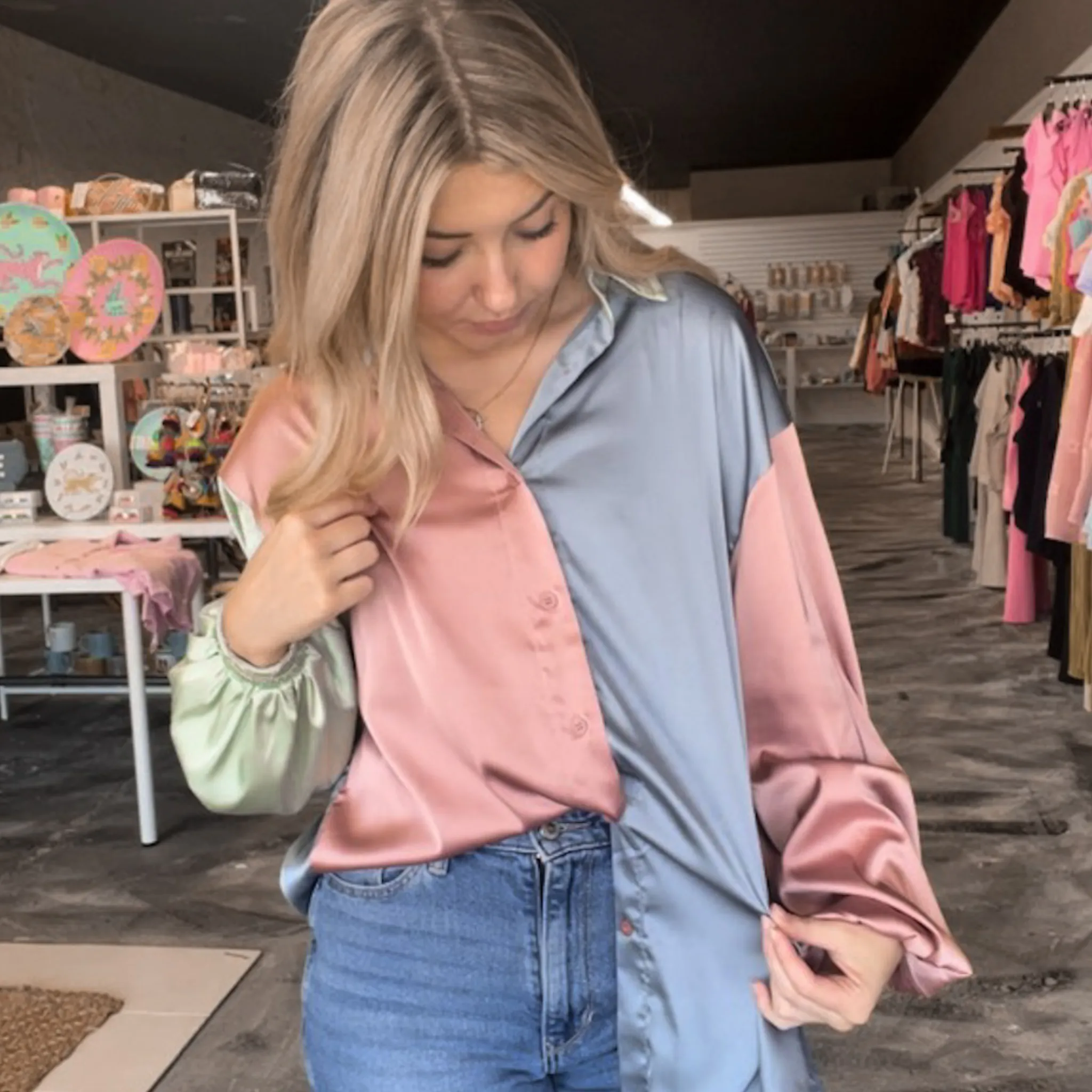 SATIN COLOR BLOCK TOP