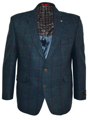 SCOTT Mens Classic Pure Wool Window Check Sports Jacket in Teal