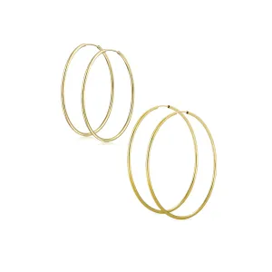Set of 2 Minimalist Hoop Earrings 2MM Gold Plated 1.75 Inch & 2.5 Inch
