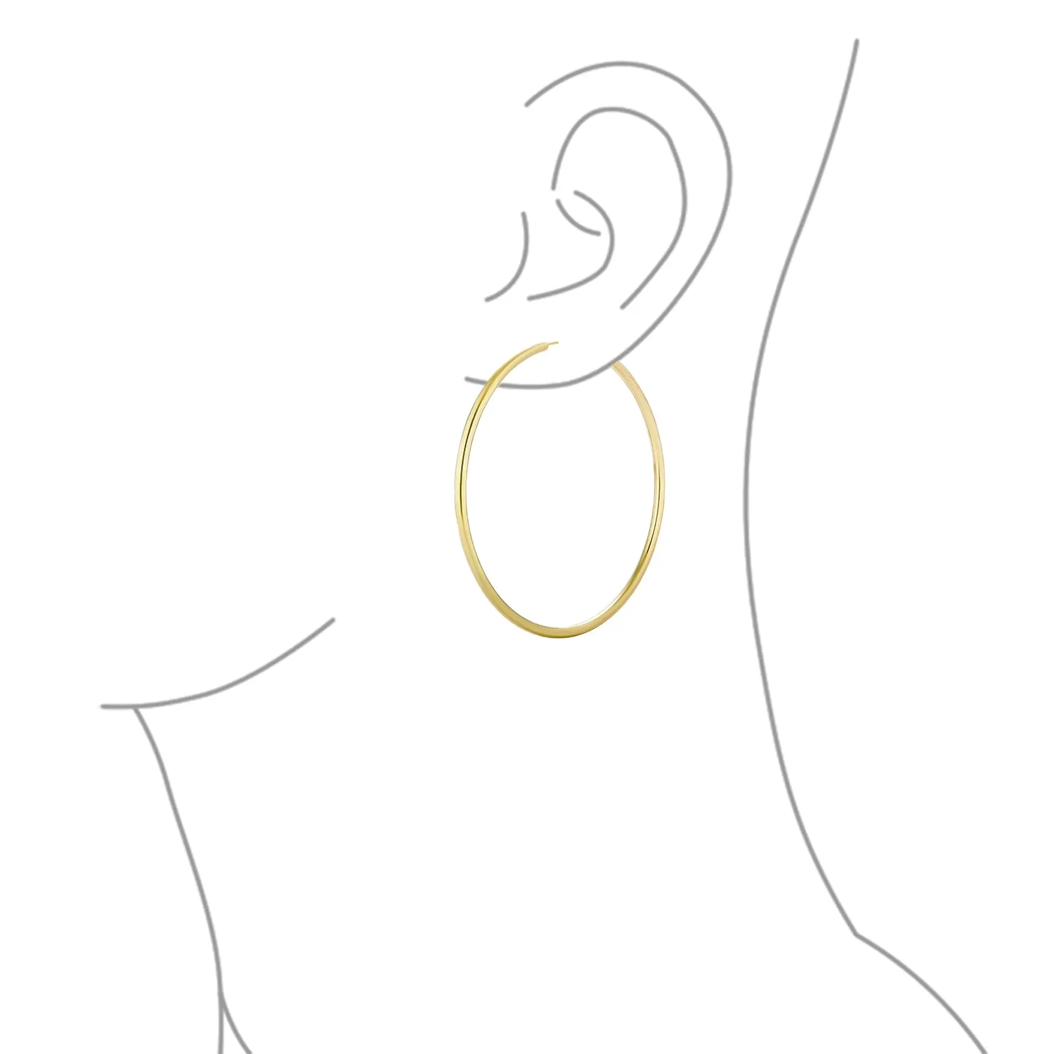 Set of 2 Minimalist Hoop Earrings 2MM Gold Plated 1.75 Inch & 2.5 Inch