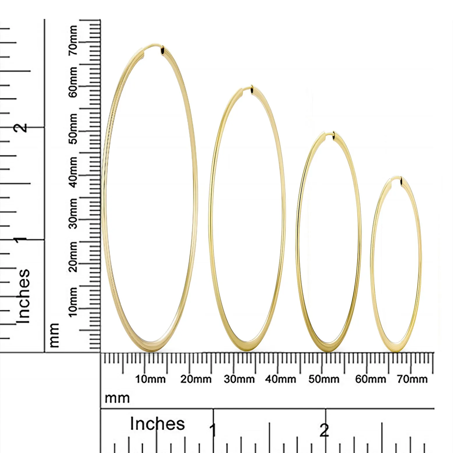 Set of 2 Minimalist Hoop Earrings 2MM Gold Plated 1.75 Inch & 2.5 Inch