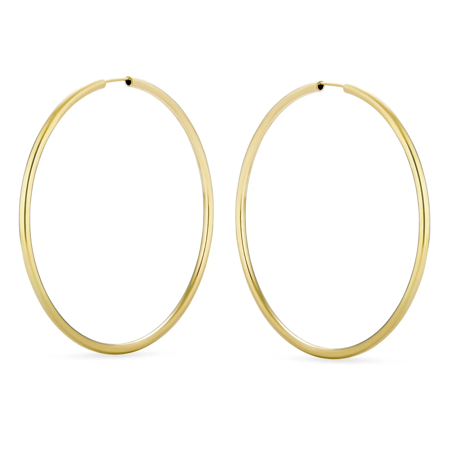 Set of 2 Minimalist Hoop Earrings 2MM Gold Plated 1.75 Inch & 2.5 Inch
