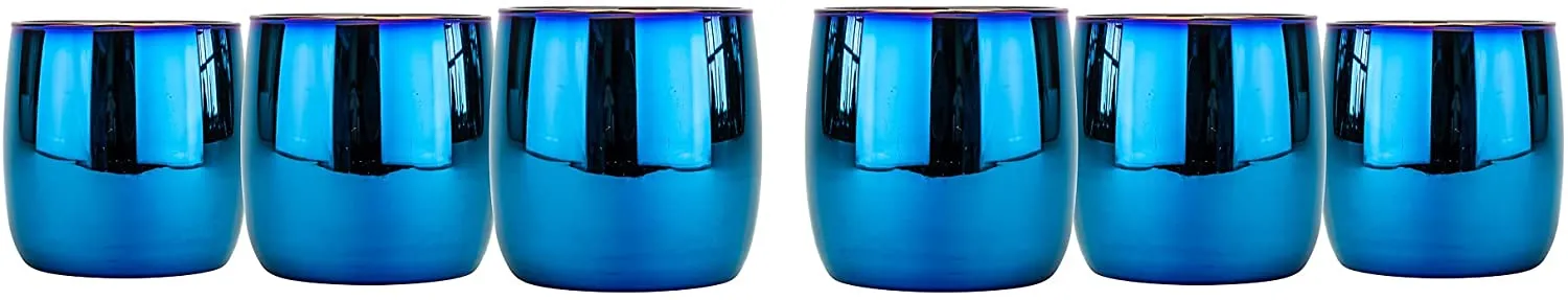 Set Of 6 Amethyst DOF Beverage Tumbler 10, Blue Rainbow Design
