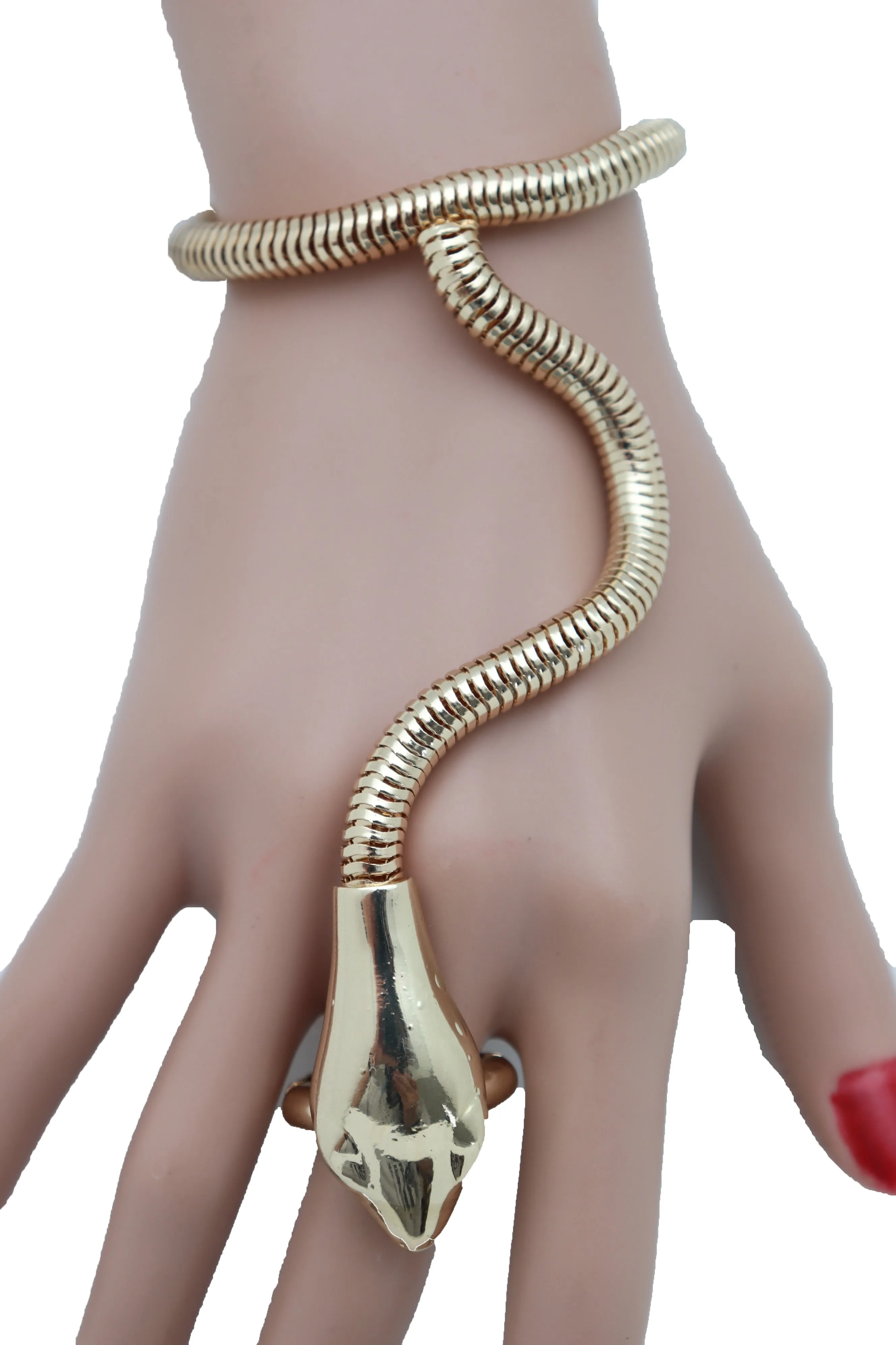 Sexy Look Fashion Bracelet Gold Metal Hand Chain Snake Cobra Slave Ring One Size