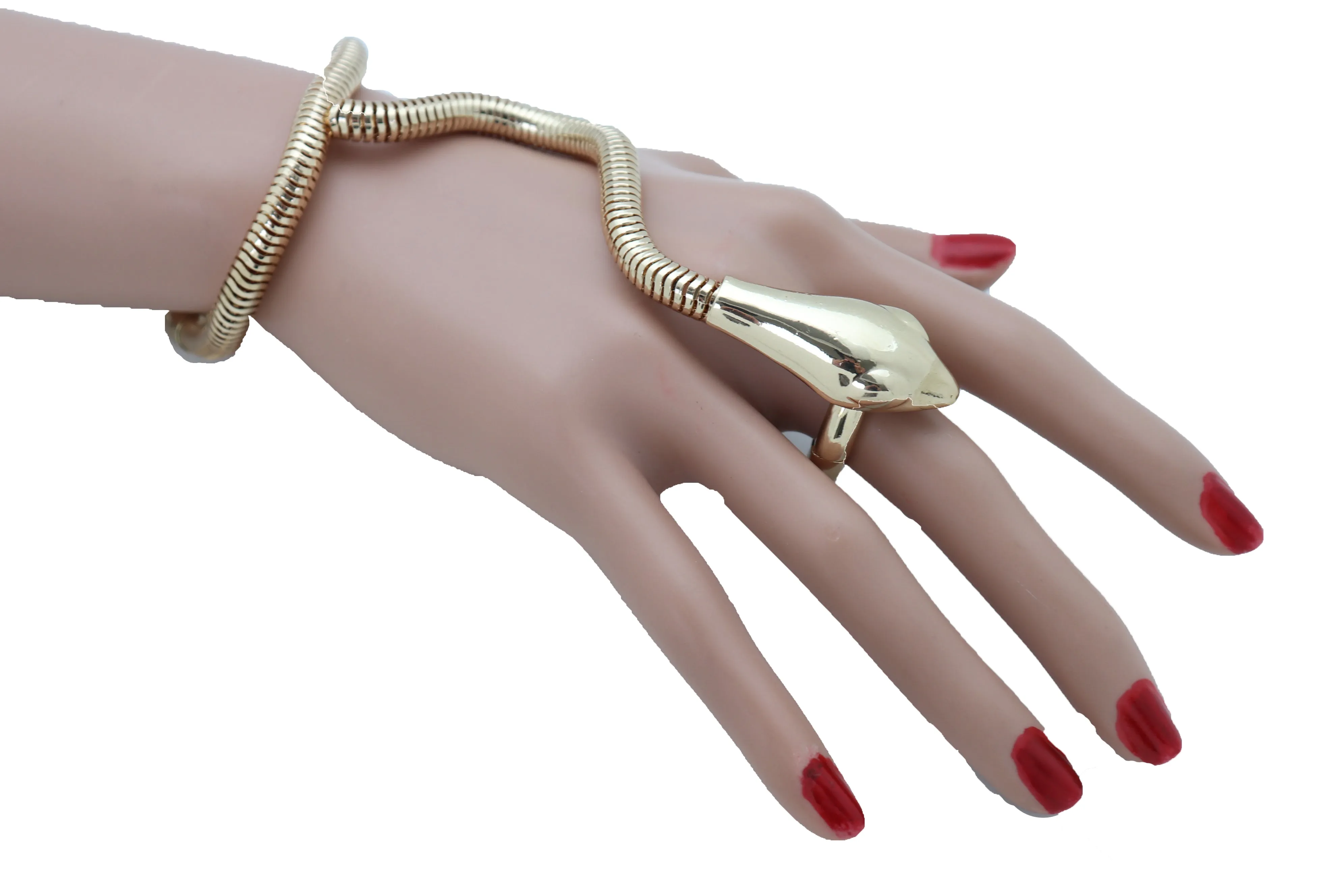 Sexy Look Fashion Bracelet Gold Metal Hand Chain Snake Cobra Slave Ring One Size