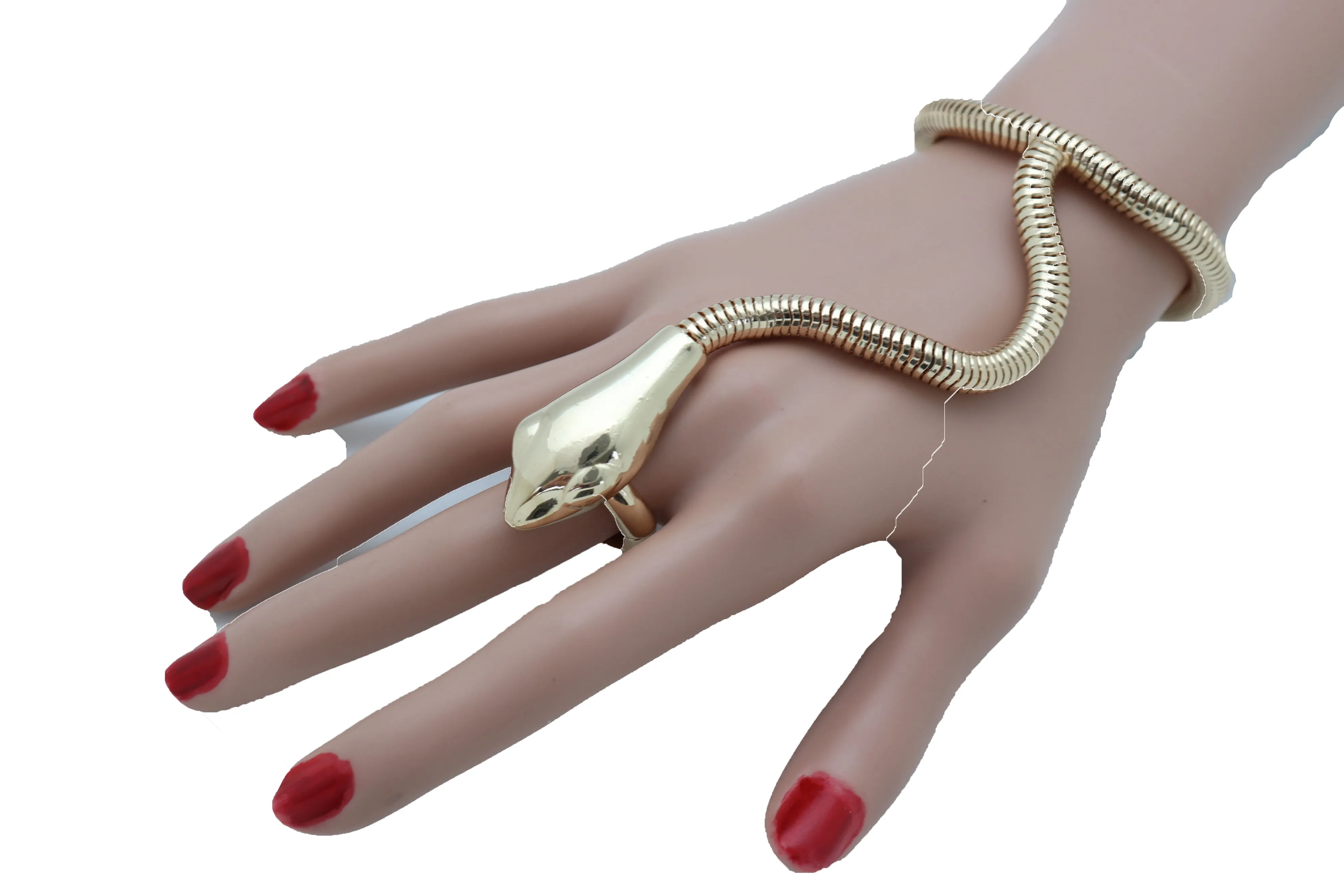 Sexy Look Fashion Bracelet Gold Metal Hand Chain Snake Cobra Slave Ring One Size