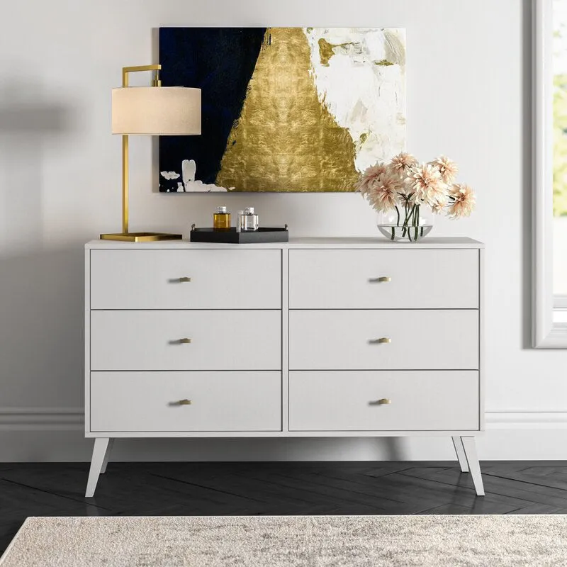 Shamar Mid Century Modern 6 Drawer Double Dresser