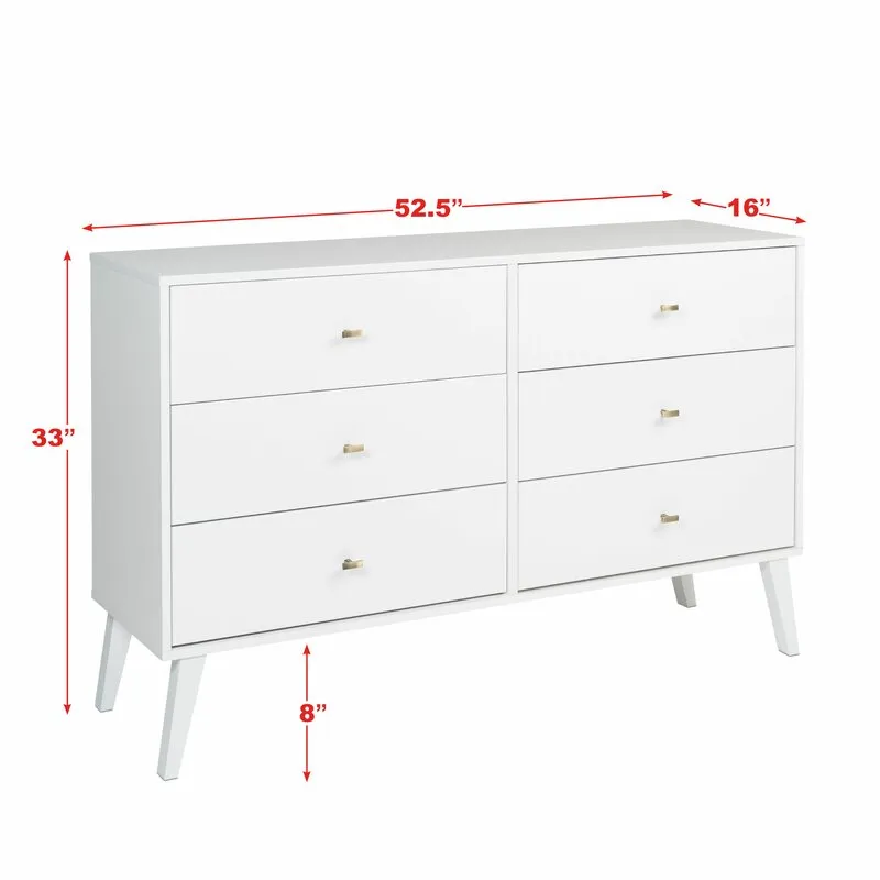 Shamar Mid Century Modern 6 Drawer Double Dresser