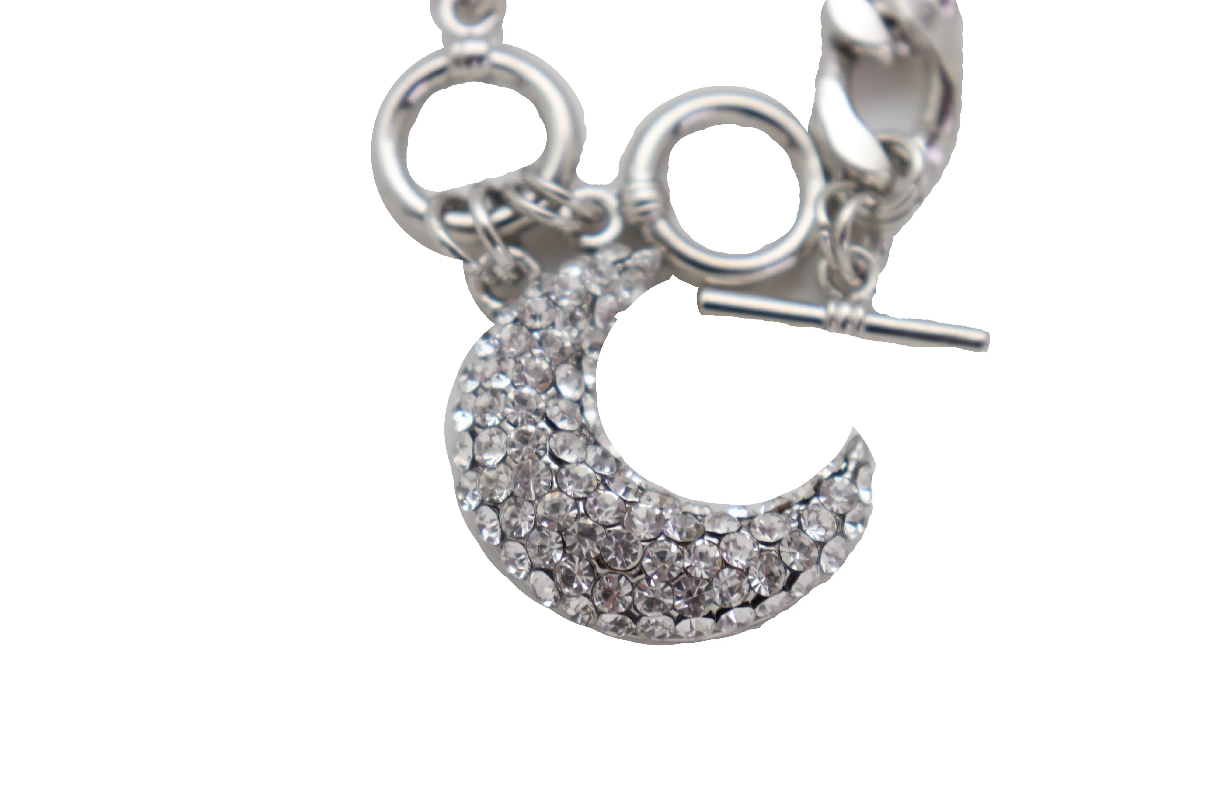 Silver Metal Hand Chain Bracelet Bling Moon Charm Crescent