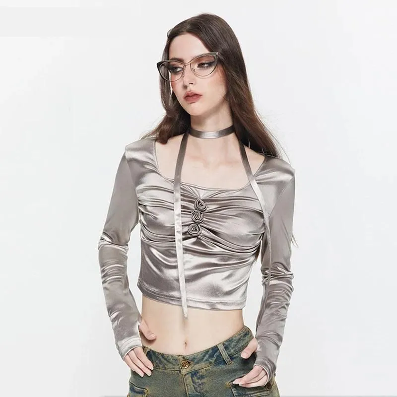Silver Metallic Y2K Top
