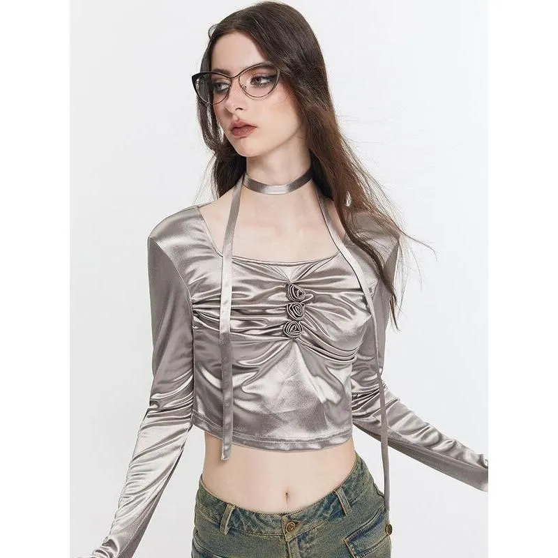Silver Metallic Y2K Top