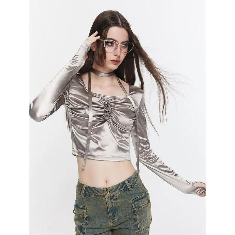 Silver Metallic Y2K Top