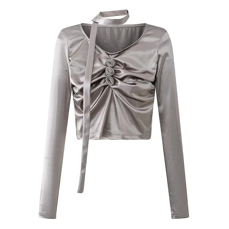 Silver Metallic Y2K Top
