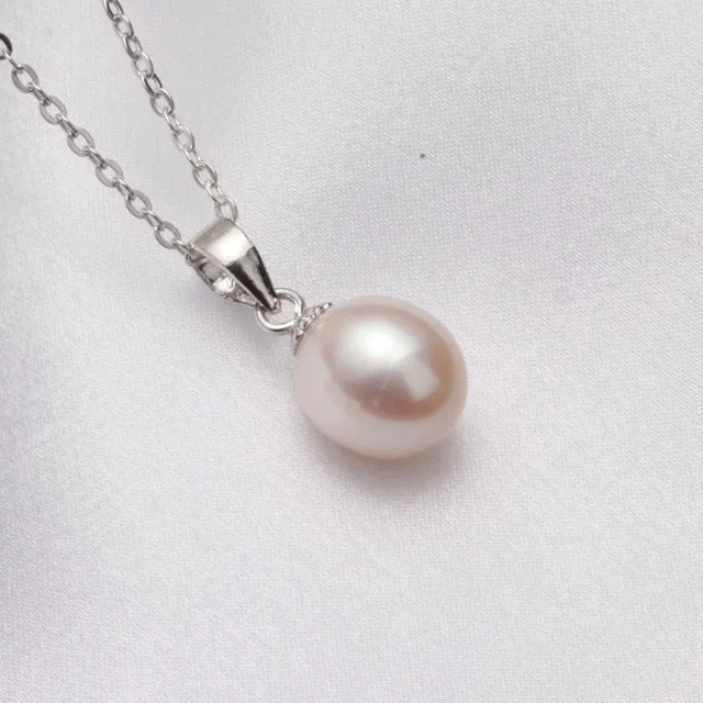 Simple and Trendy 8-9mm Fresh Water White Pearl Pendant Necklace for Mother Day Gift Fashion Women Silver Pearl Jewelry
