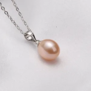Simple and Trendy 8-9mm Fresh Water White Pearl Pendant Necklace for Mother Day Gift Fashion Women Silver Pearl Jewelry