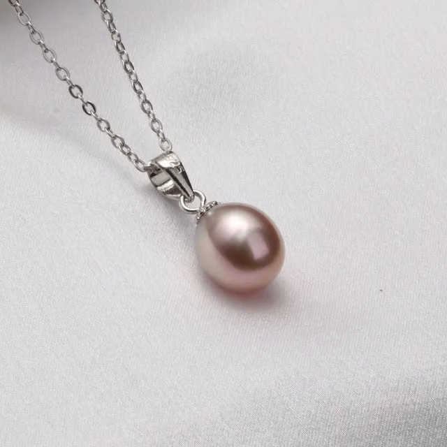 Simple and Trendy 8-9mm Fresh Water White Pearl Pendant Necklace for Mother Day Gift Fashion Women Silver Pearl Jewelry