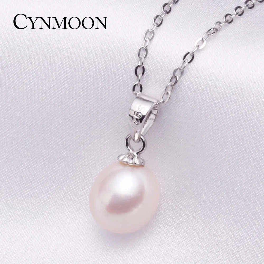 Simple and Trendy 8-9mm Fresh Water White Pearl Pendant Necklace for Mother Day Gift Fashion Women Silver Pearl Jewelry