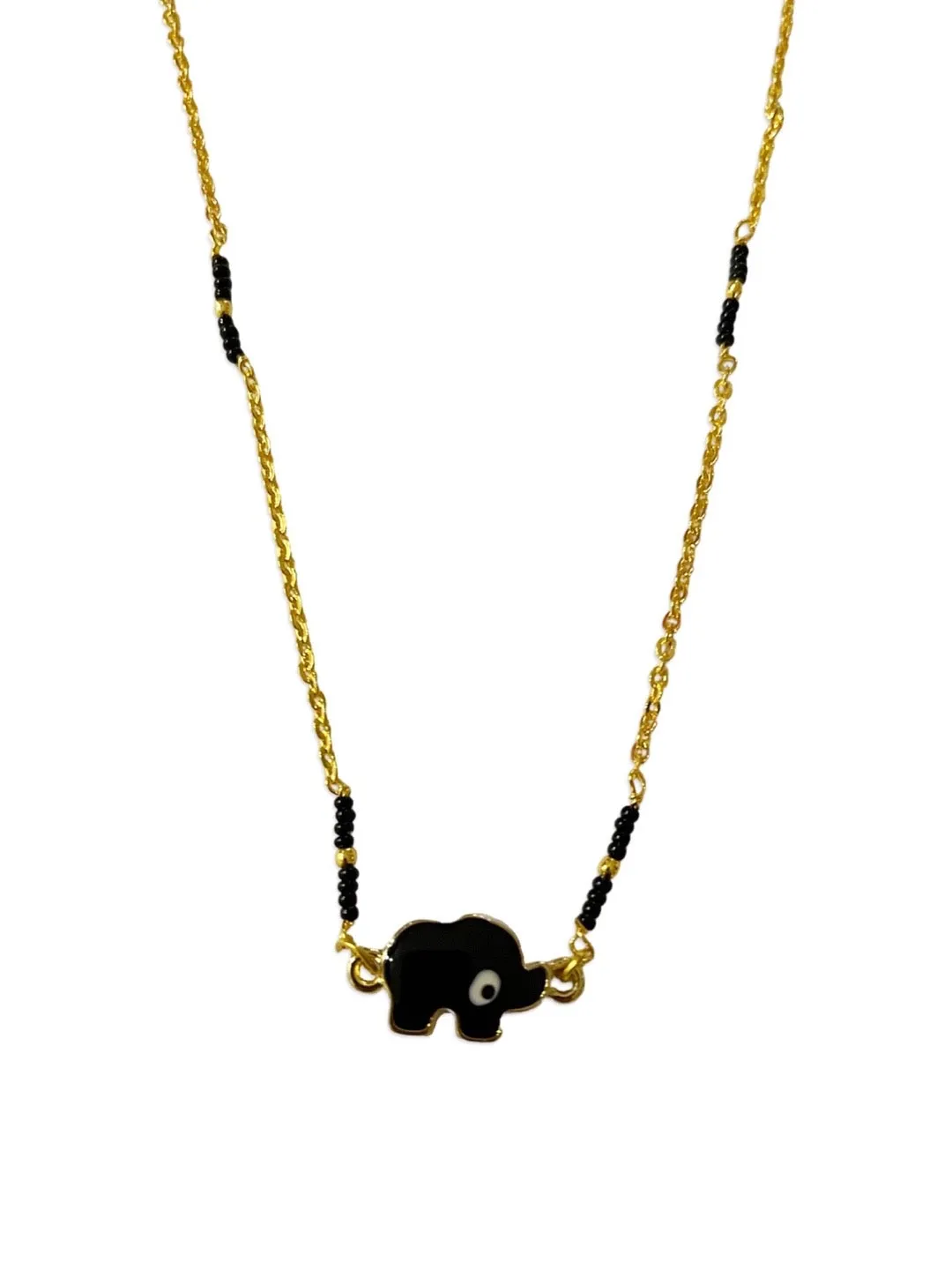 Simple Modern Short Mangalsutra Designs Elephant & Evil Eye Pendant Traditional Black Beads Gold Chain