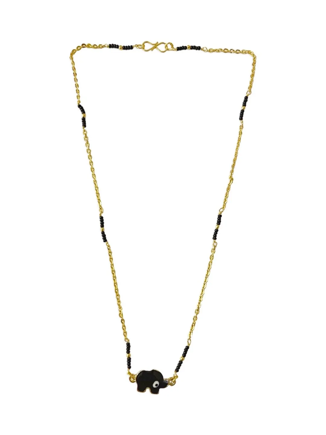 Simple Modern Short Mangalsutra Designs Elephant & Evil Eye Pendant Traditional Black Beads Gold Chain