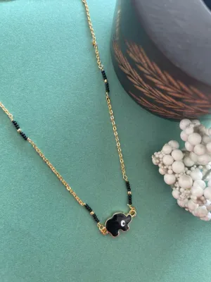 Simple Modern Short Mangalsutra Designs Elephant & Evil Eye Pendant Traditional Black Beads Gold Chain
