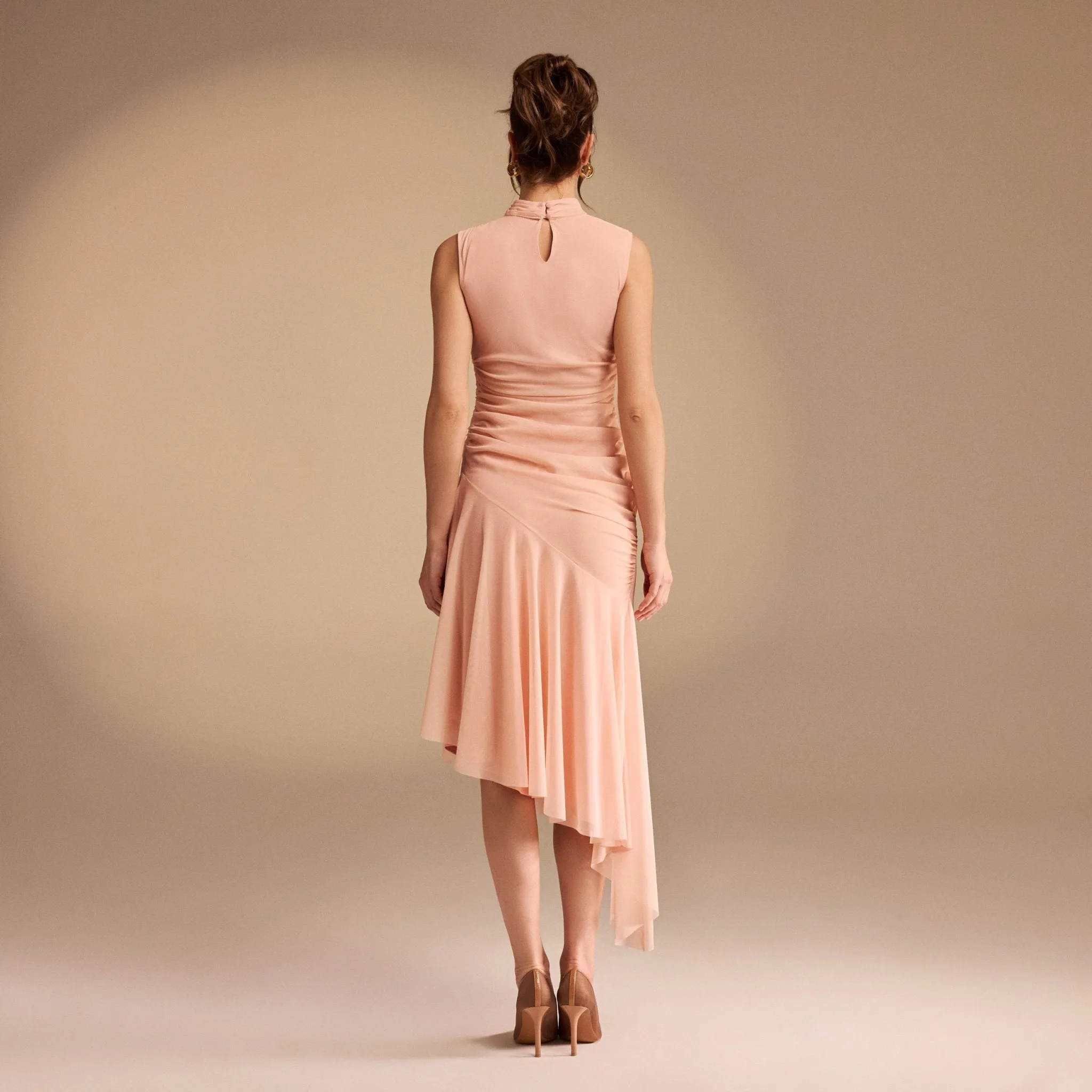 Sleeveless Ruched Ruffles Midi Dress