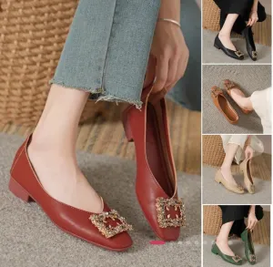 Soft leather diamond retro comfortable shoes