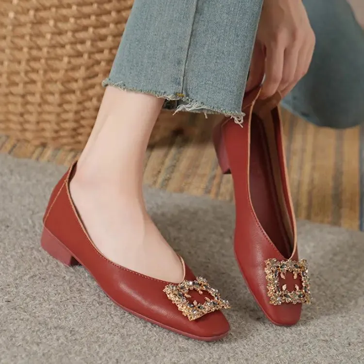Soft leather diamond retro comfortable shoes