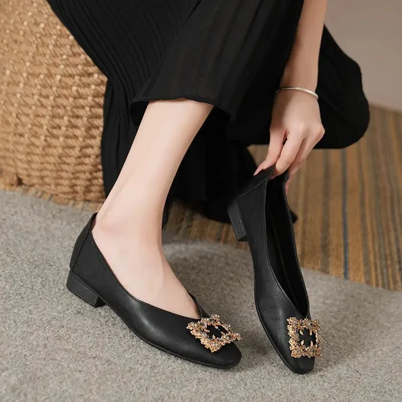 Soft leather diamond retro comfortable shoes