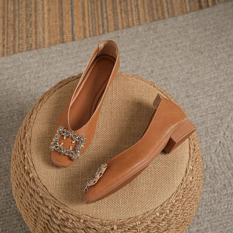 Soft leather diamond retro comfortable shoes