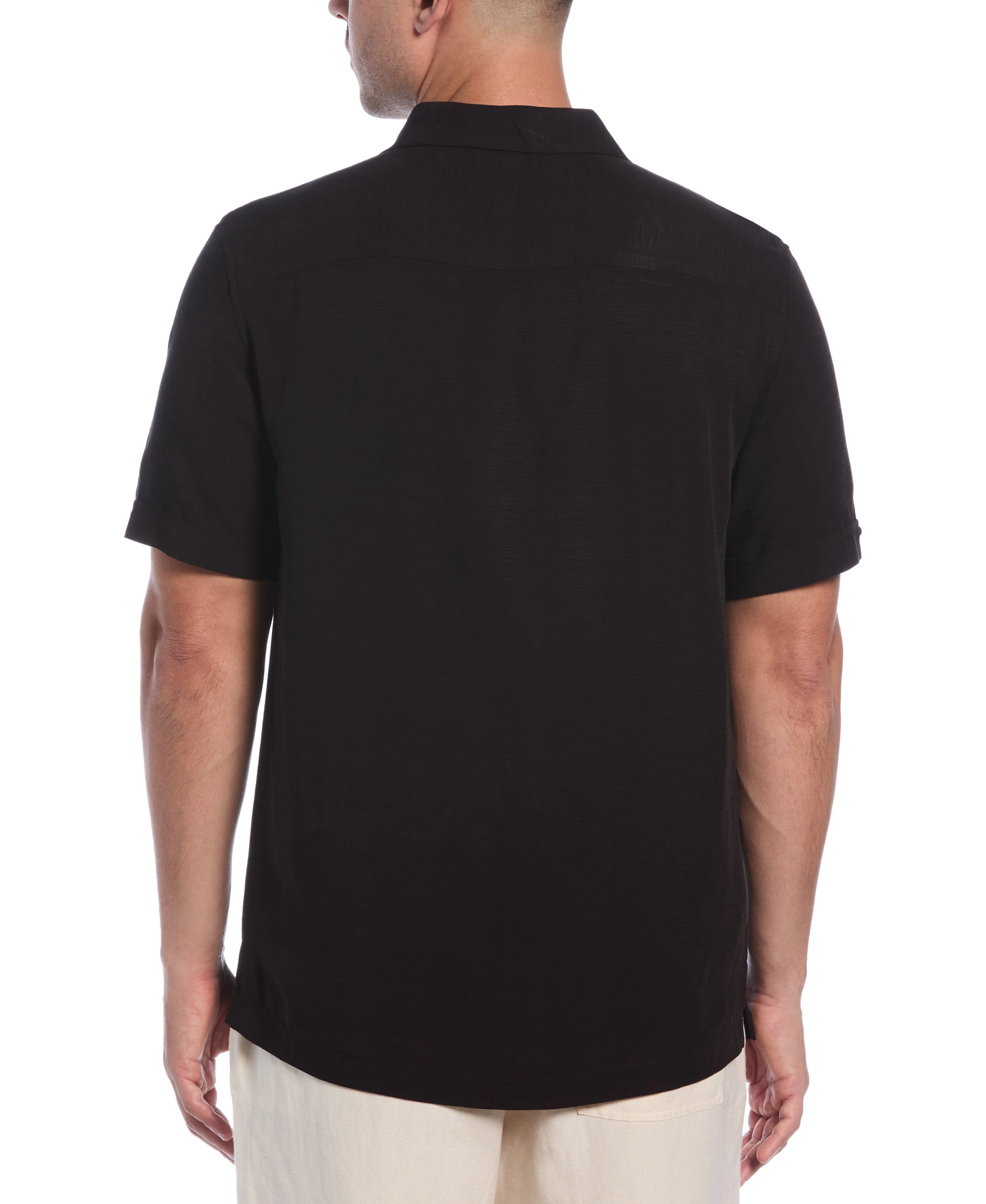 Solid Textured Cuban Collar Shirt