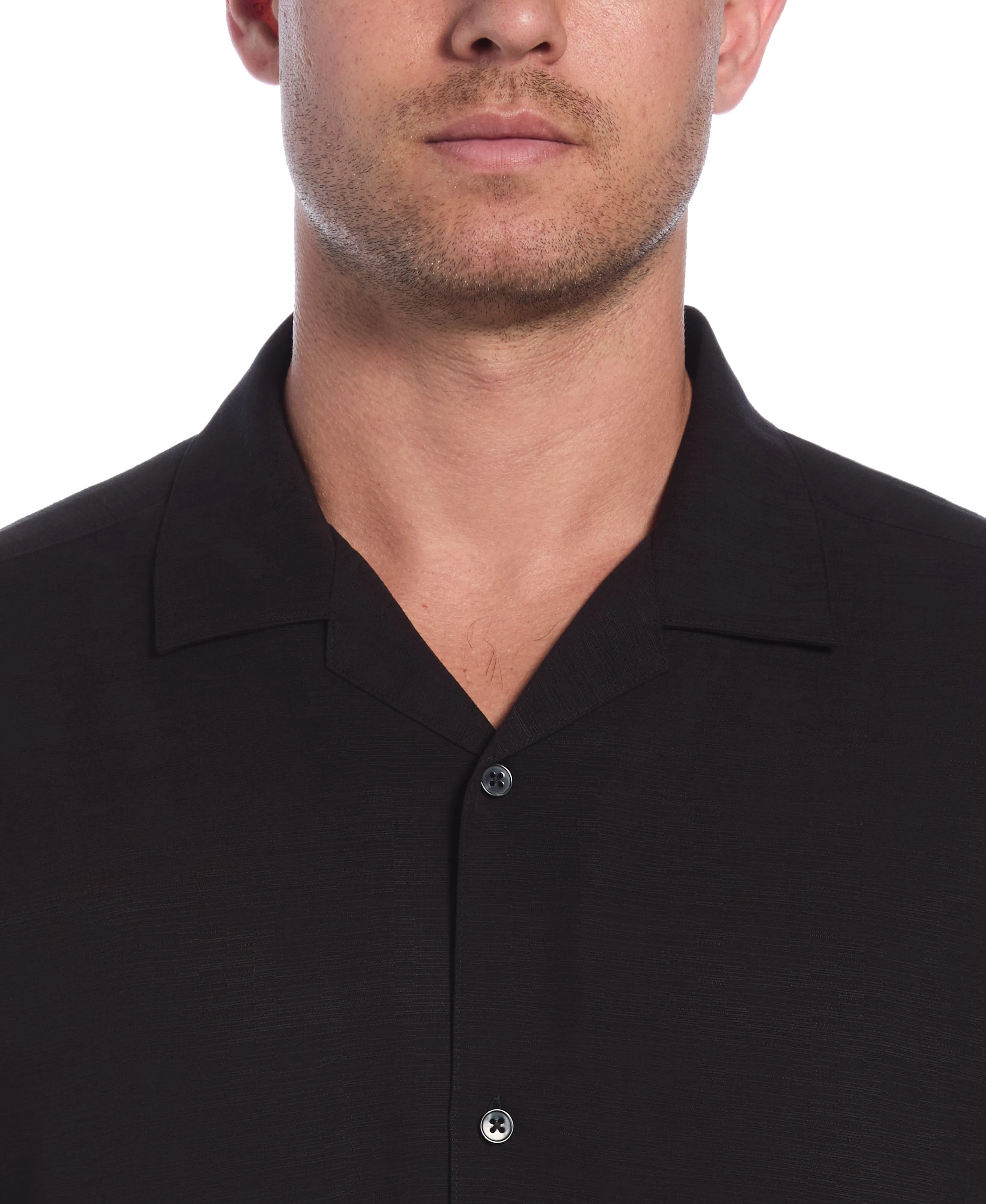 Solid Textured Cuban Collar Shirt