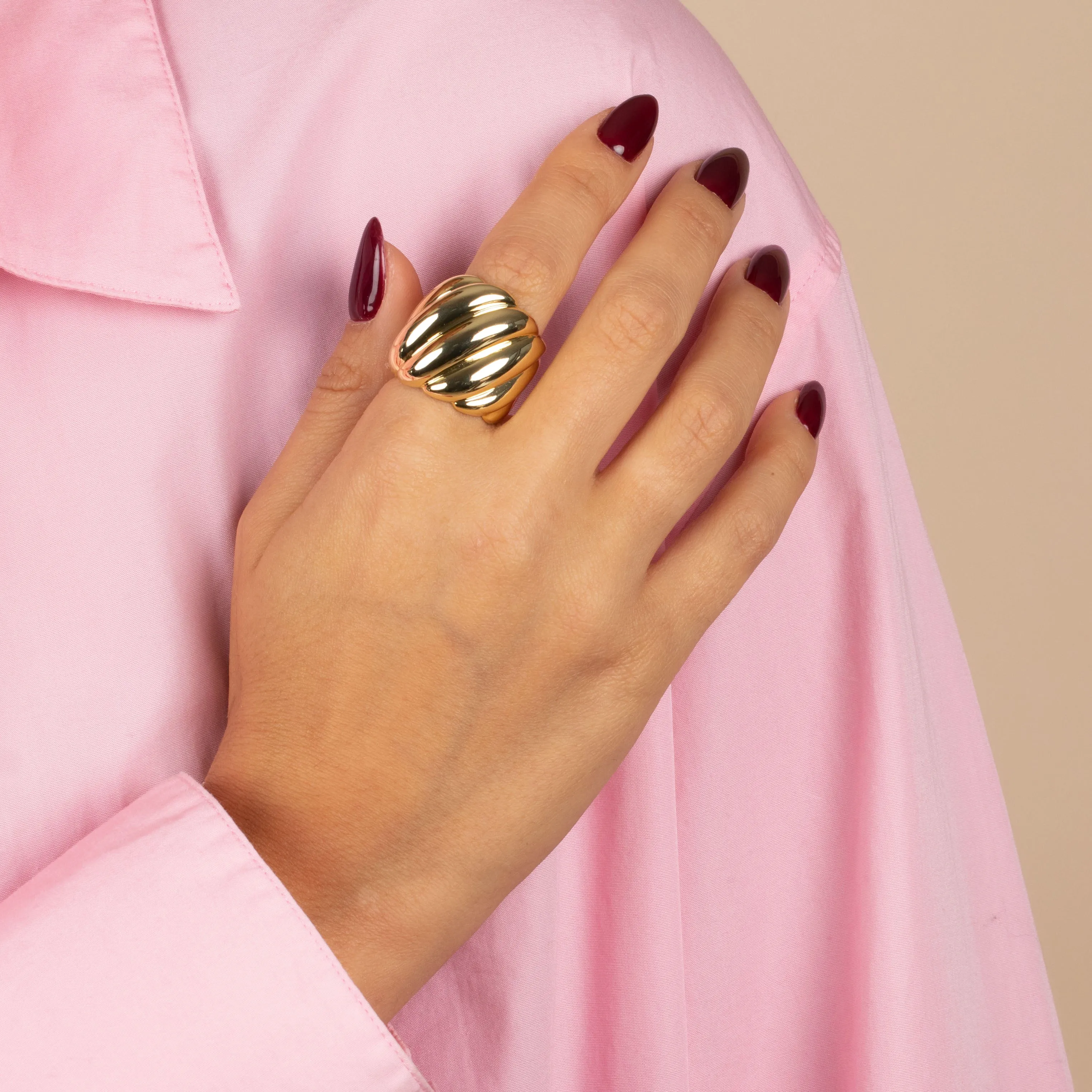 Solid Wide Ridged Band Ring