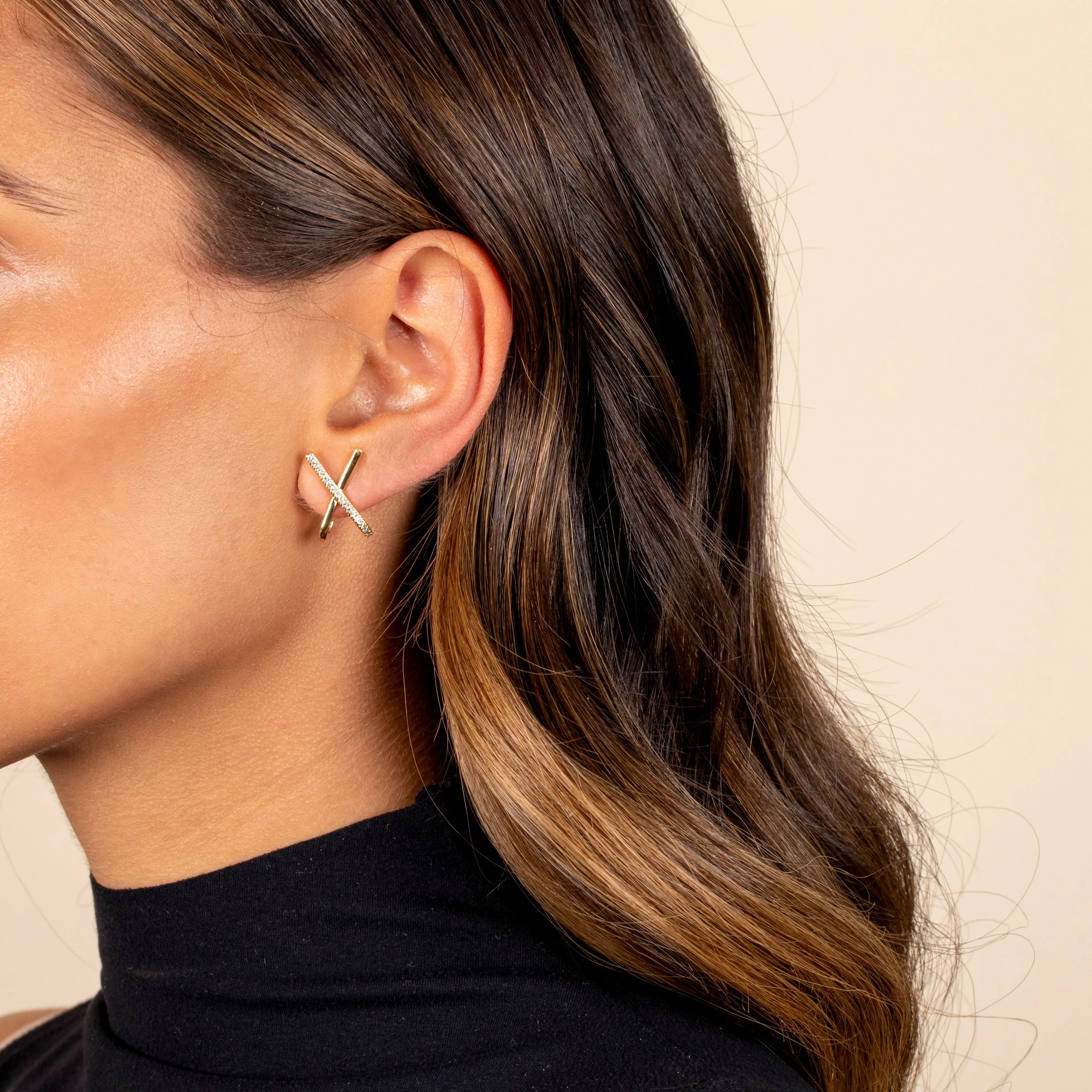 Solid/Pave X On The Ear Stud Earring