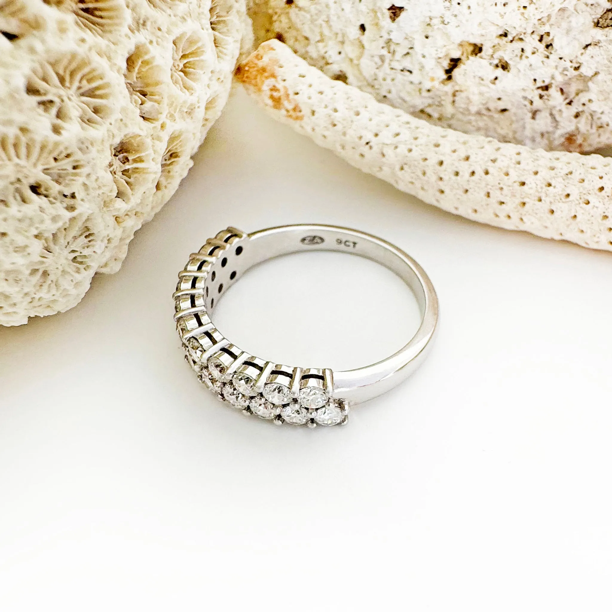 Sophisticated Double Half Eternity White Diamond White Gold Ring