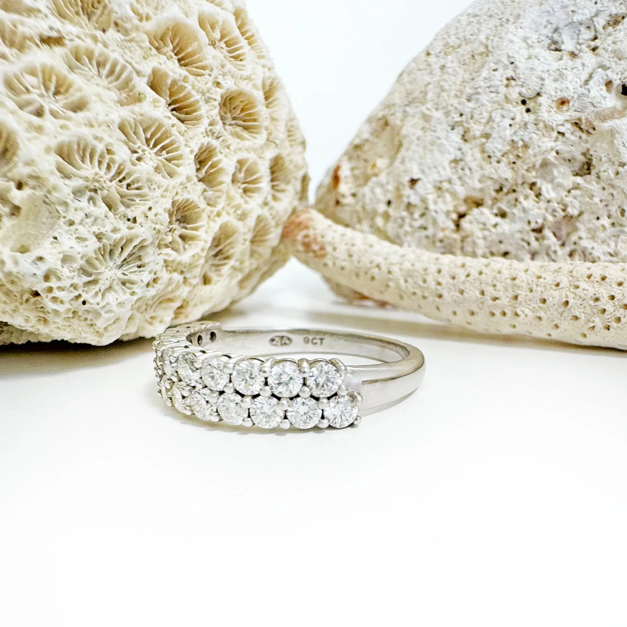 Sophisticated Double Half Eternity White Diamond White Gold Ring