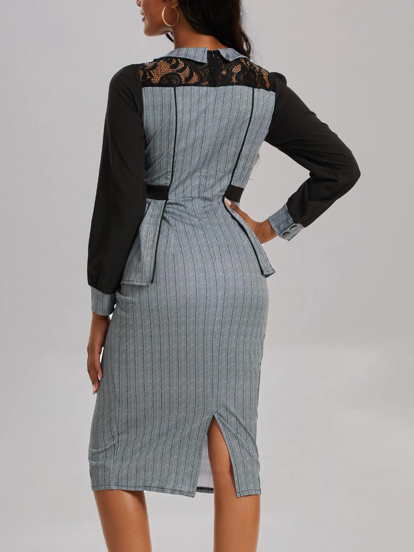 Sophisticated Houndstooth Peplum Pencil Dress for a Power Statement