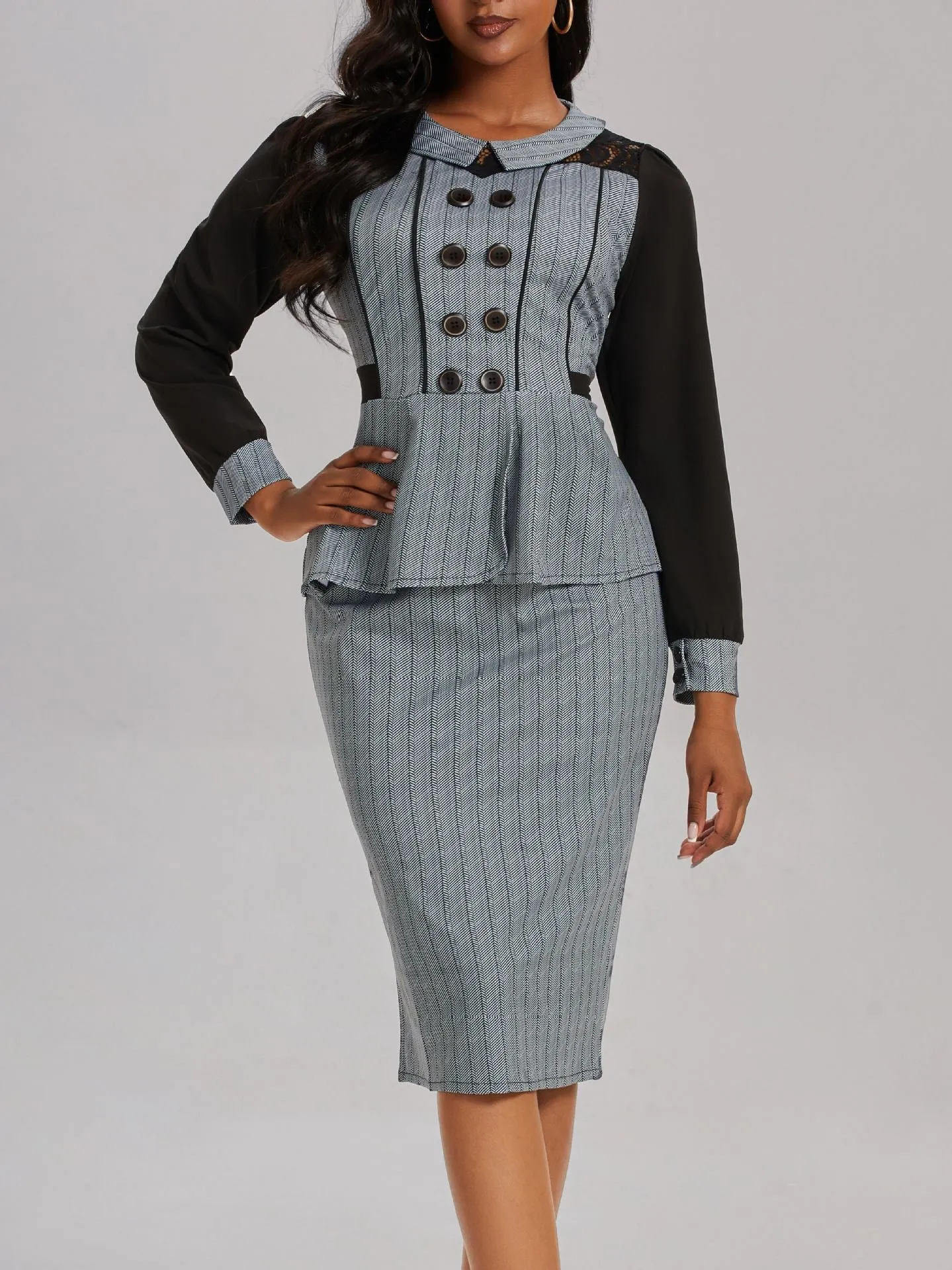 Sophisticated Houndstooth Peplum Pencil Dress for a Power Statement