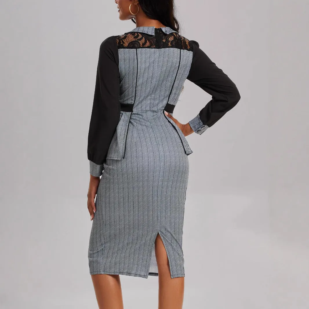 Sophisticated Houndstooth Peplum Pencil Dress for a Power Statement