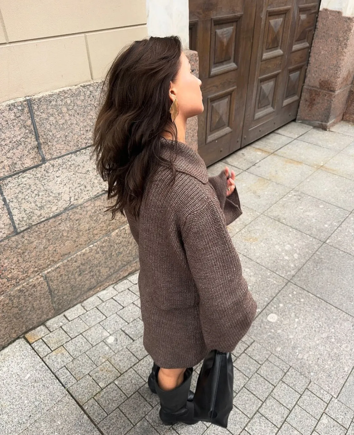 Sophisticated Turndown Collar Bell Sleeve Cardigan and Skirt Woolen Set