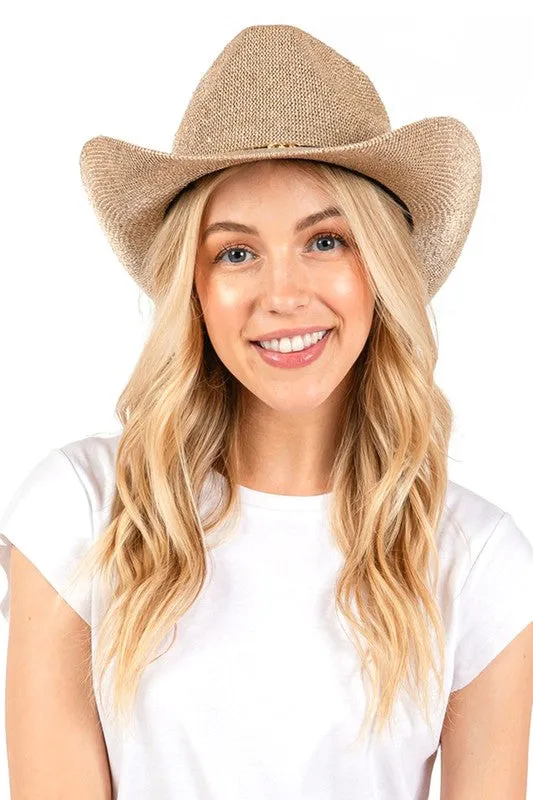 Sparkle Sequins Knit Metal Band Fashion Cowboy Hat