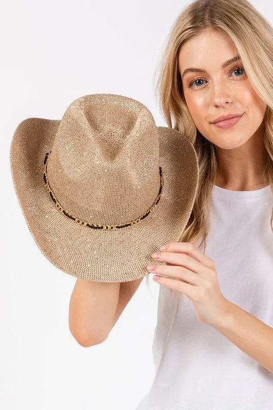 Sparkle Sequins Knit Metal Band Fashion Cowboy Hat