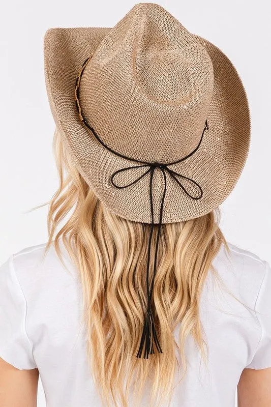 Sparkle Sequins Knit Metal Band Fashion Cowboy Hat