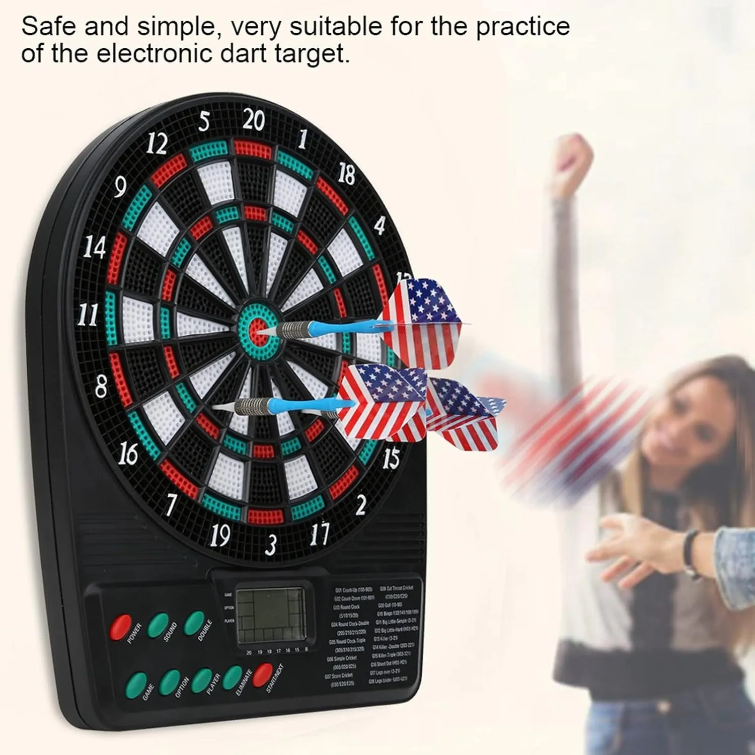 Sports Electronic Dartboard Set, Soft Tip Dart with Automatic Scoring, Standing Board and Cabinet Included, Perfect for Game Room Accessory