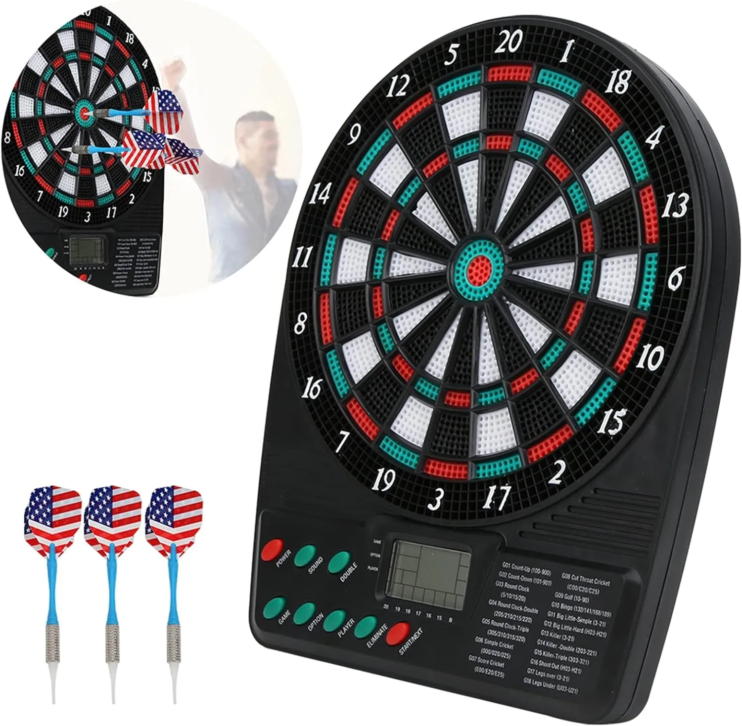 Sports Electronic Dartboard Set, Soft Tip Dart with Automatic Scoring, Standing Board and Cabinet Included, Perfect for Game Room Accessory
