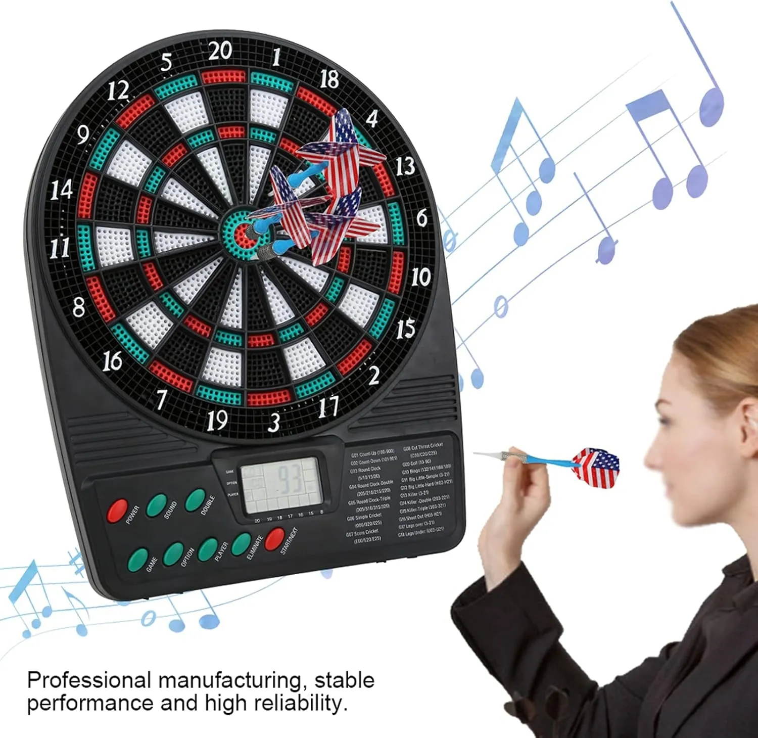 Sports Electronic Dartboard Set, Soft Tip Dart with Automatic Scoring, Standing Board and Cabinet Included, Perfect for Game Room Accessory