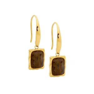 Stainless Steel Gold IP Plated Labardorite Drop Earrings SE263G