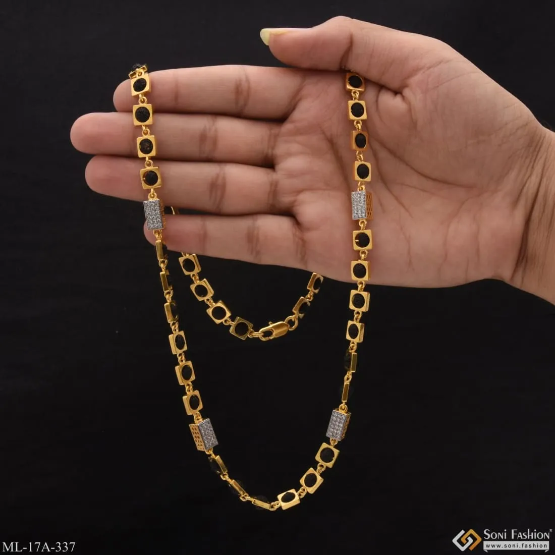 Streamlined Design Awesome Design Gold Plated Rudraksha Mala for Men - Style A337