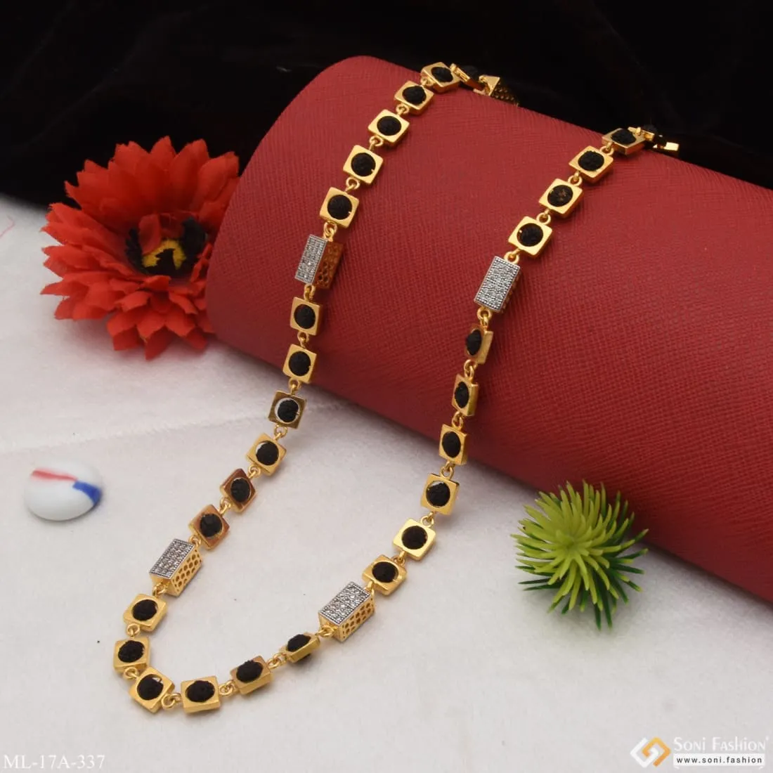 Streamlined Design Awesome Design Gold Plated Rudraksha Mala for Men - Style A337