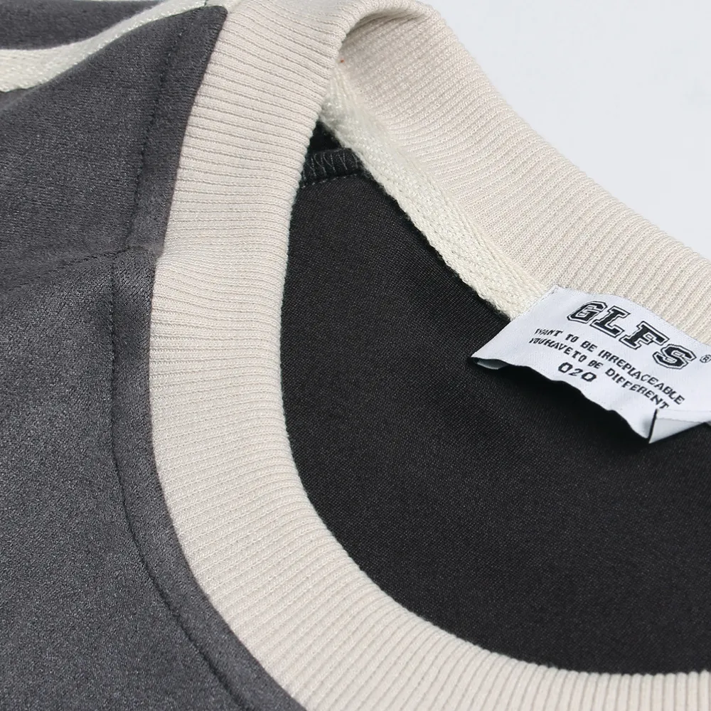 Suede Raglan Lettering Embroidered T-Shirt
