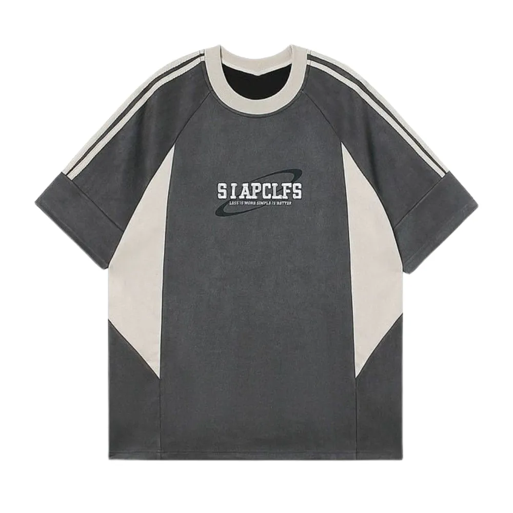 Suede Raglan Lettering Embroidered T-Shirt
